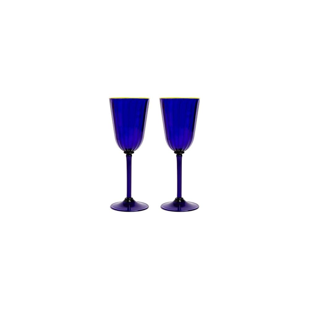 NEW LA DOUBLEJ rainbow wine glasses set of two in blue